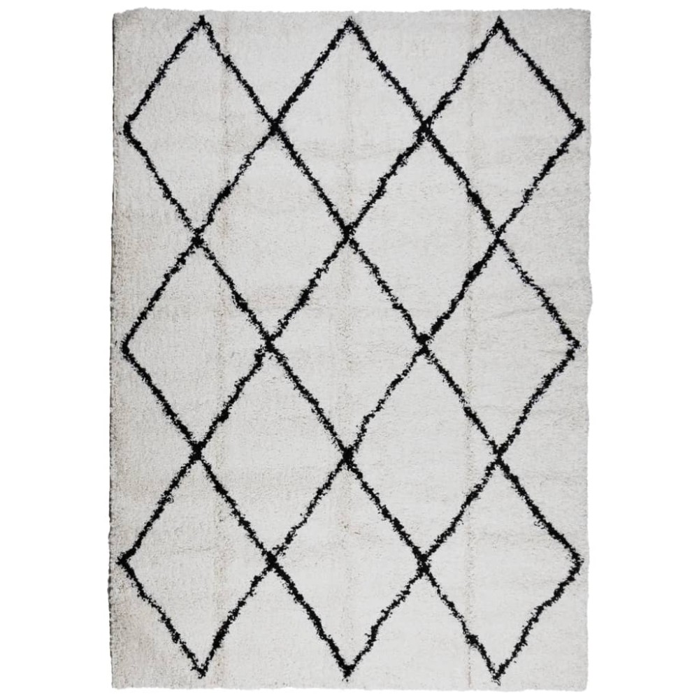 vidaXL Covor pufos "PAMPLONA" fire înalte negru/crem modern 120x170 cm
