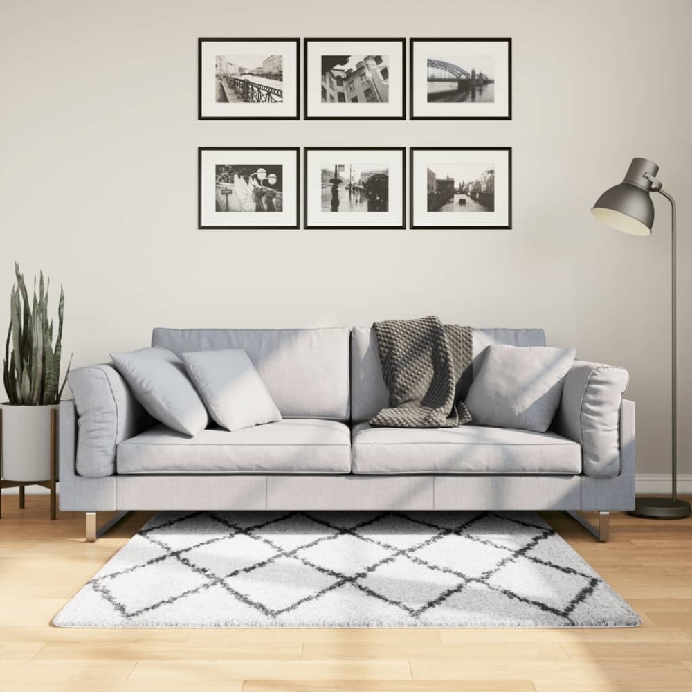 vidaXL Covor pufos "PAMPLONA" fire înalte negru/crem modern 120x170 cm
