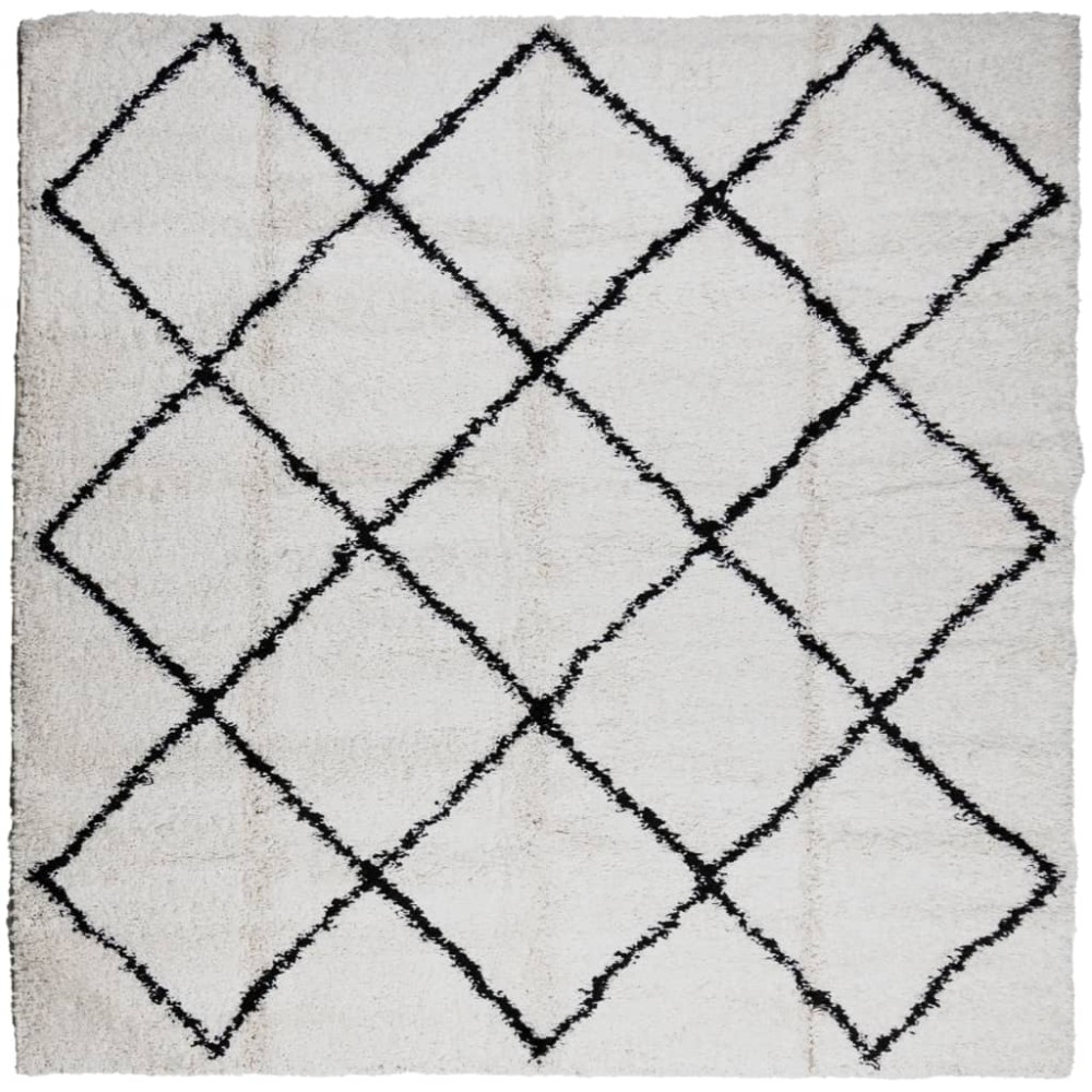 vidaXL Covor pufos "PAMPLONA" fire înalte negru/crem modern 160x160 cm