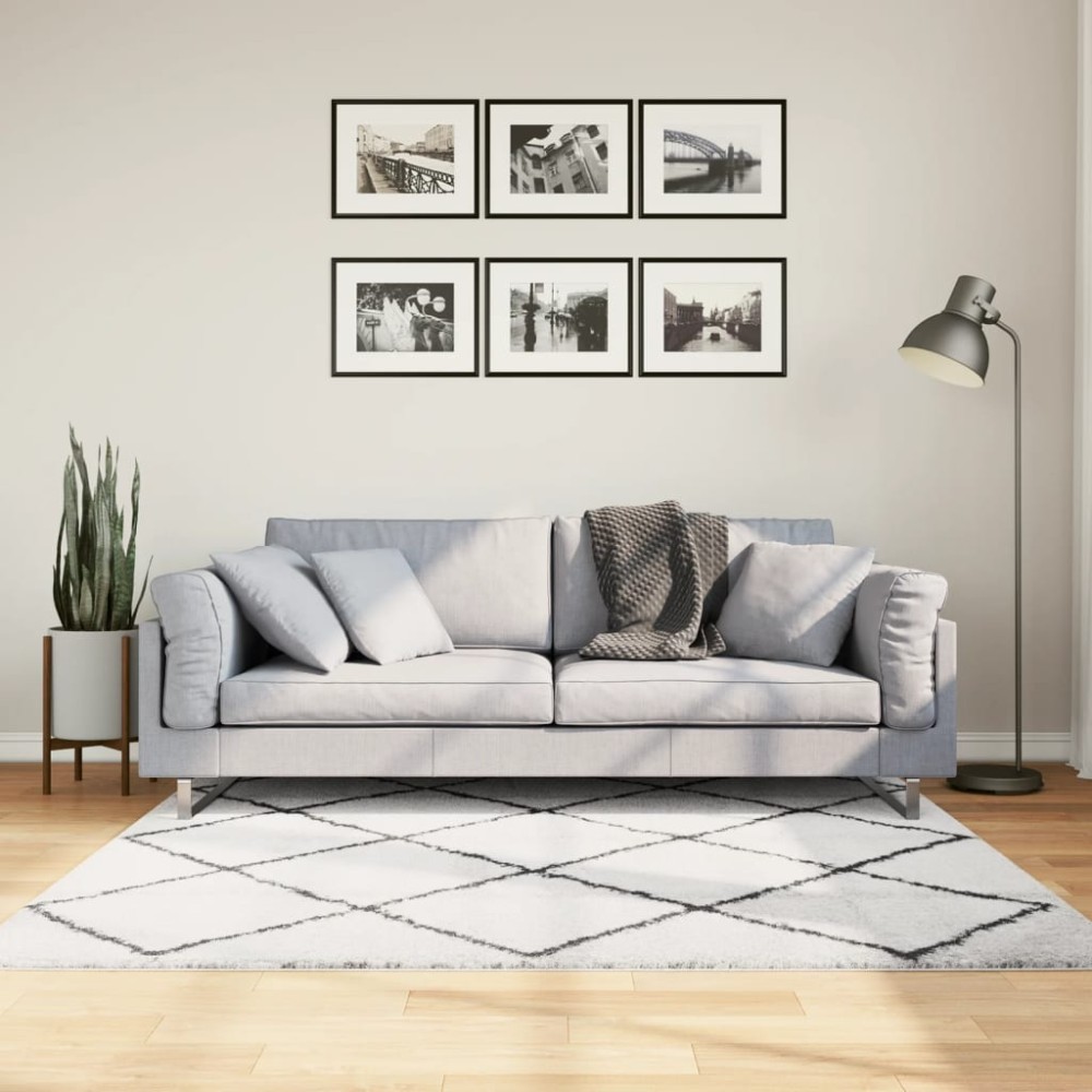 vidaXL Covor pufos "PAMPLONA" fire înalte negru/crem modern 160x160 cm