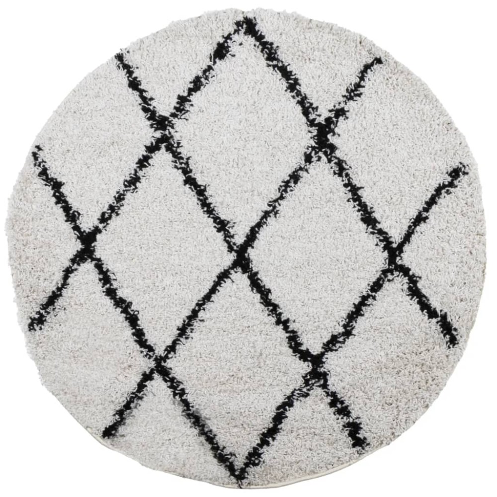 vidaXL Covor pufos "PAMPLONA" fire înalte negru/crem modern Ø 80 cm