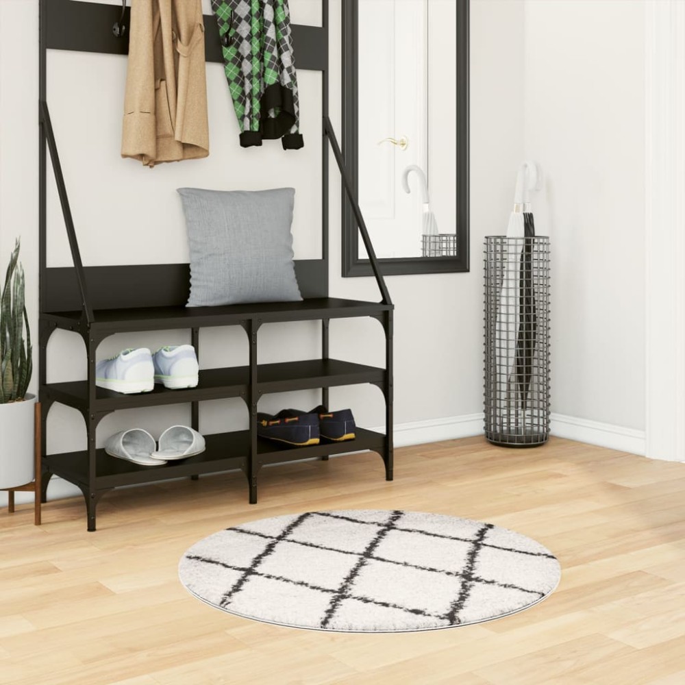 vidaXL Covor pufos "PAMPLONA" fire înalte negru/crem modern Ø 80 cm