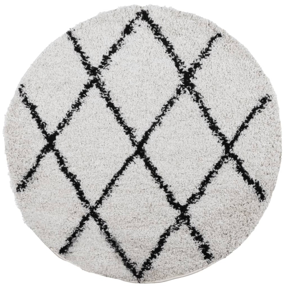 vidaXL Covor pufos "PAMPLONA" fire înalte negru/crem modern Ø 100 cm