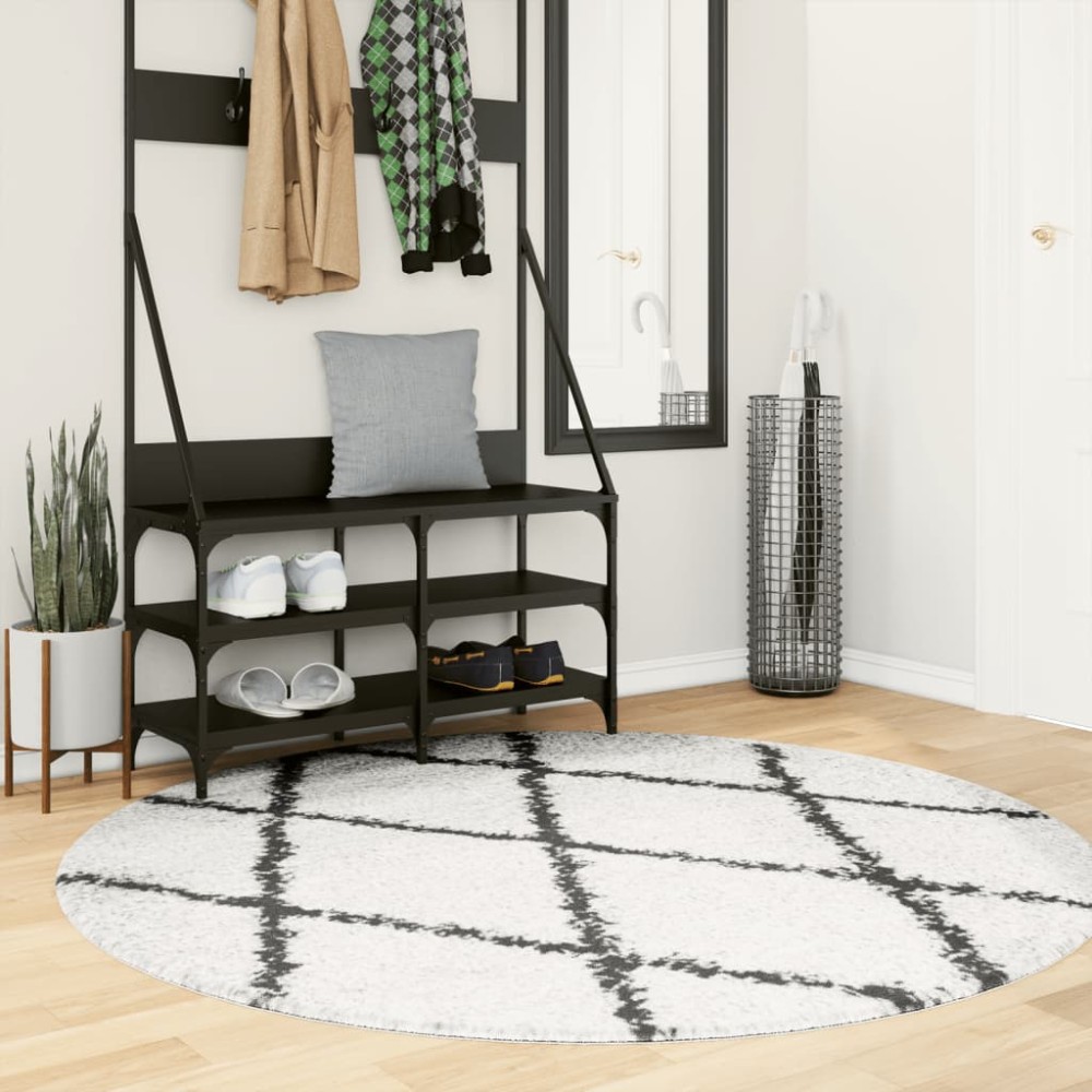 vidaXL Covor pufos "PAMPLONA" fire înalte negru/crem modern Ø 160 cm