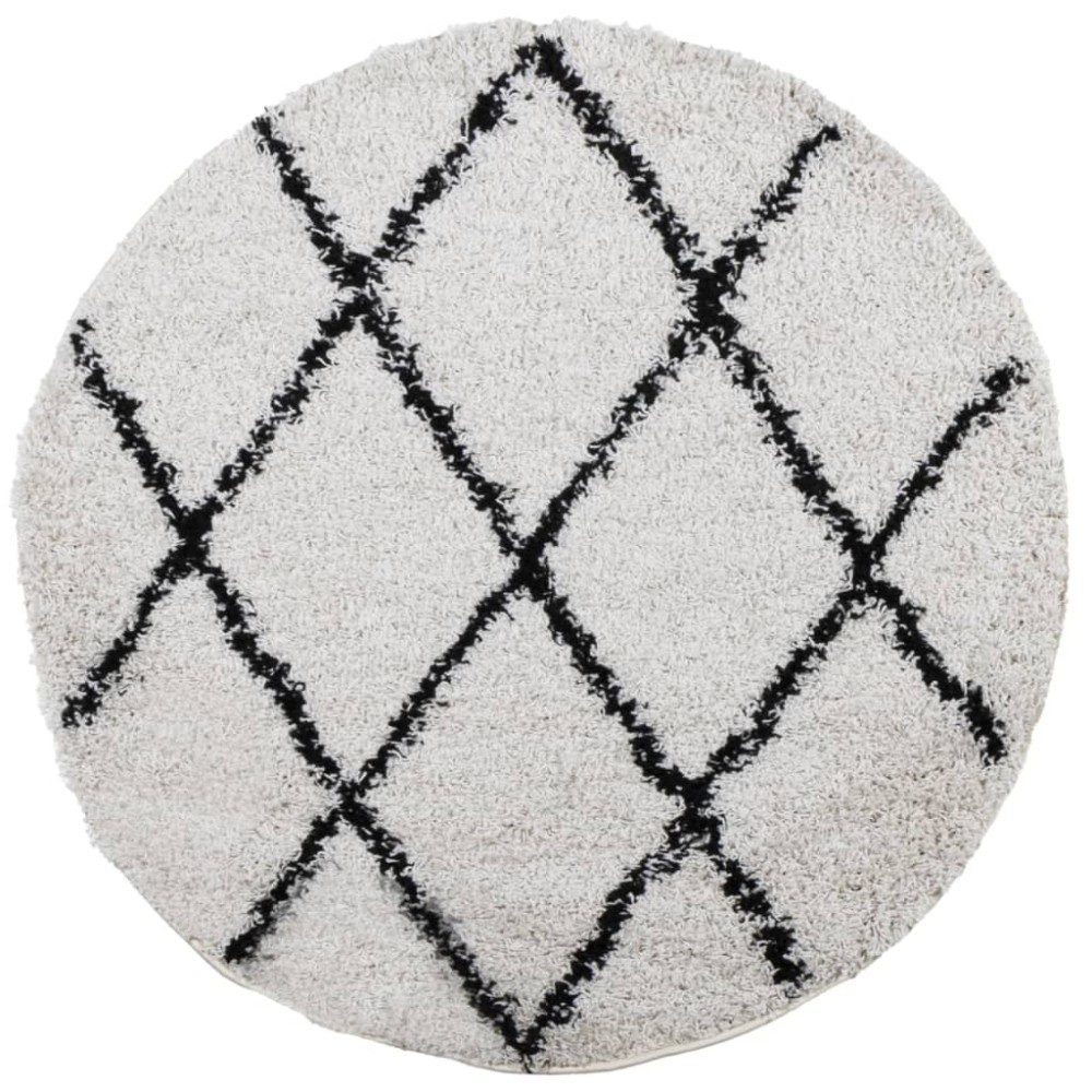 vidaXL Covor pufos "PAMPLONA" fire înalte negru/crem modern Ø 280 cm