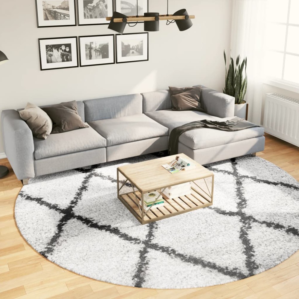 vidaXL Covor pufos "PAMPLONA" fire înalte negru/crem modern Ø 280 cm