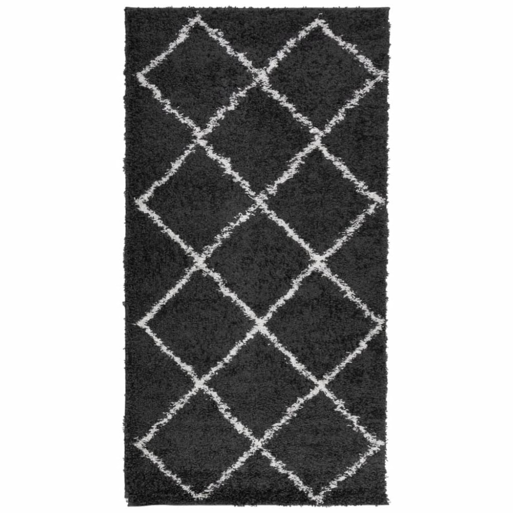 vidaXL Covor pufos "PAMPLONA" fire înalte negru/crem modern 80x150 cm