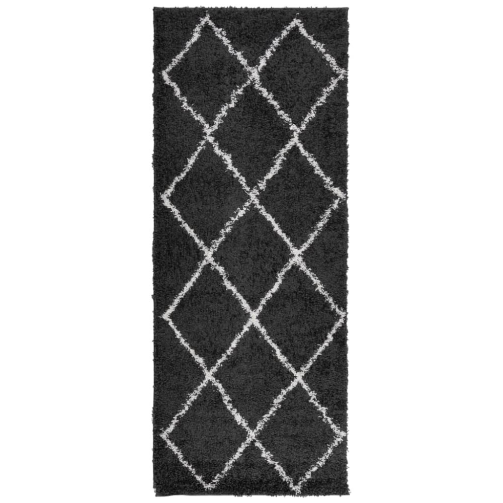 vidaXL Covor pufos "PAMPLONA" fire înalte negru/crem modern 80x200 cm