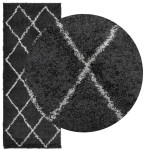 vidaXL Covor pufos "PAMPLONA" fire înalte negru/crem modern 80x200 cm