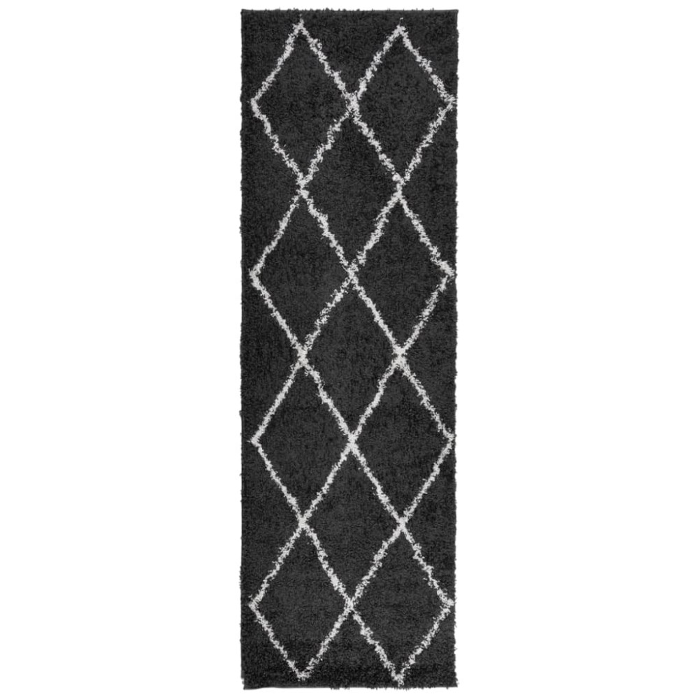 vidaXL Covor pufos "PAMPLONA" fire înalte negru/crem modern 80x250 cm