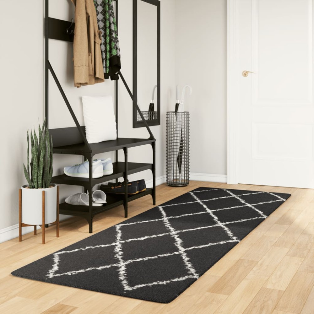 vidaXL Covor pufos "PAMPLONA" fire înalte negru/crem modern 80x250 cm