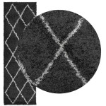 vidaXL Covor pufos "PAMPLONA" fire înalte negru/crem modern 80x250 cm