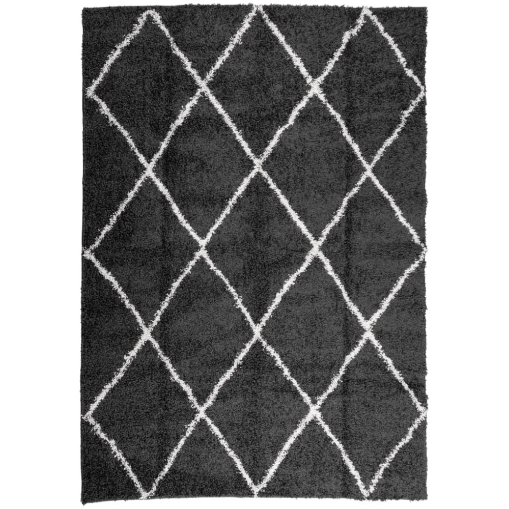 vidaXL Covor pufos "PAMPLONA" fire înalte negru/crem modern 120x170 cm