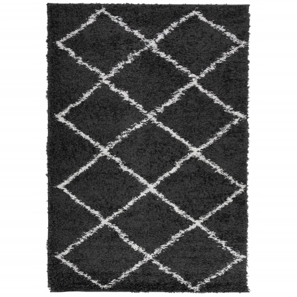 vidaXL Covor pufos "PAMPLONA" fire înalte negru/crem modern 140x200 cm