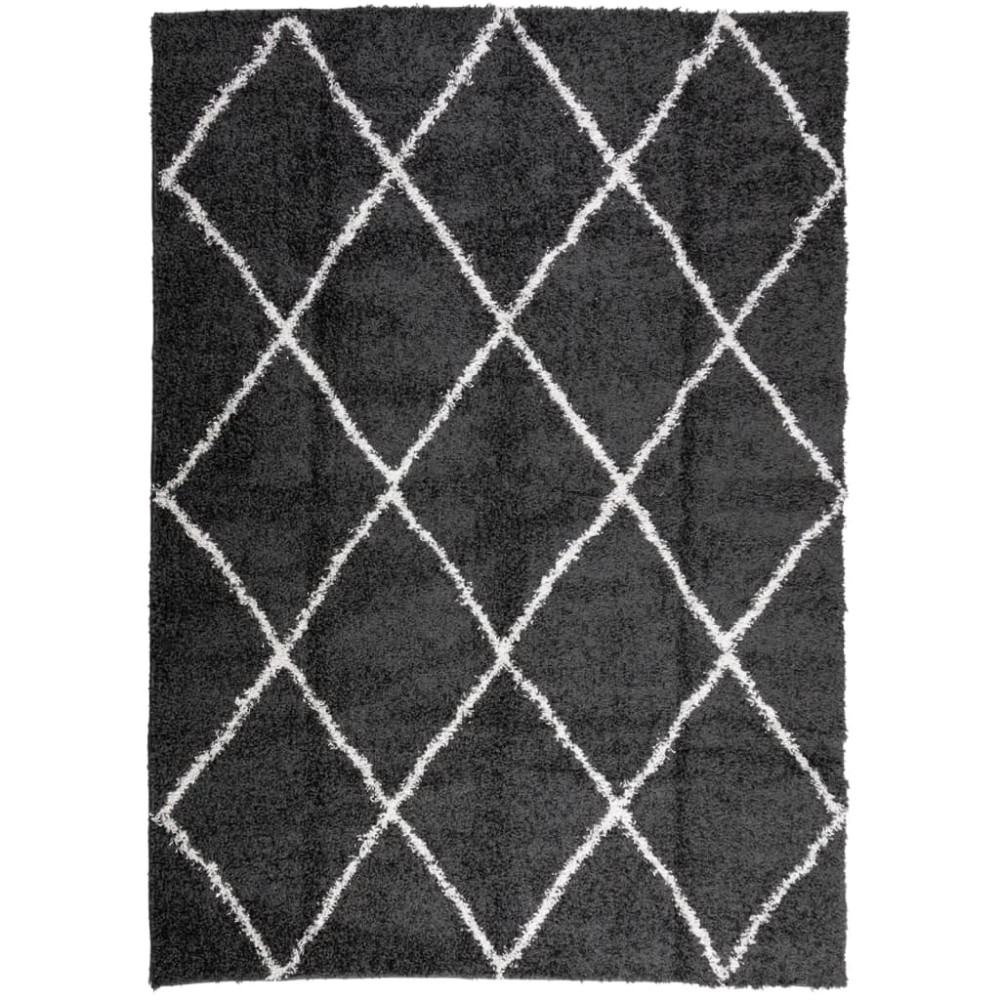 vidaXL Covor pufos "PAMPLONA" fire înalte negru/crem modern 200x280 cm