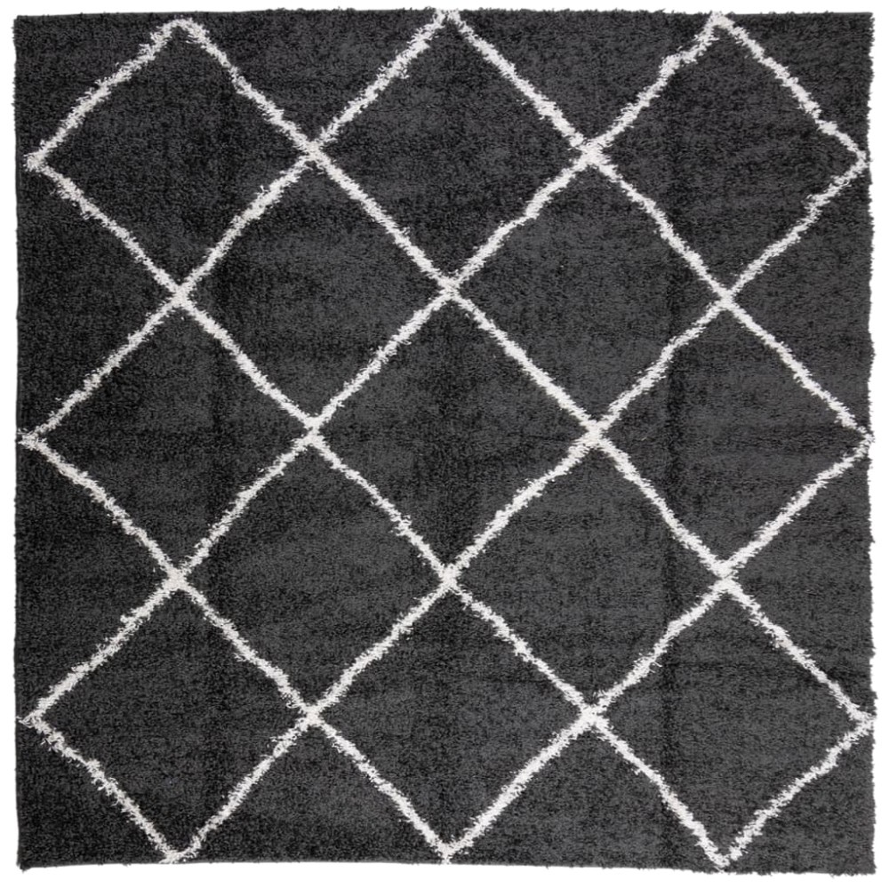 vidaXL Covor pufos "PAMPLONA" fire înalte negru/crem modern 240x240 cm