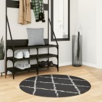 vidaXL Covor pufos "PAMPLONA" fire înalte negru/crem modern Ø 100 cm vidaXL Covor pufos "PAMPLONA" fire înalte negru/crem modern Ø 100 cm