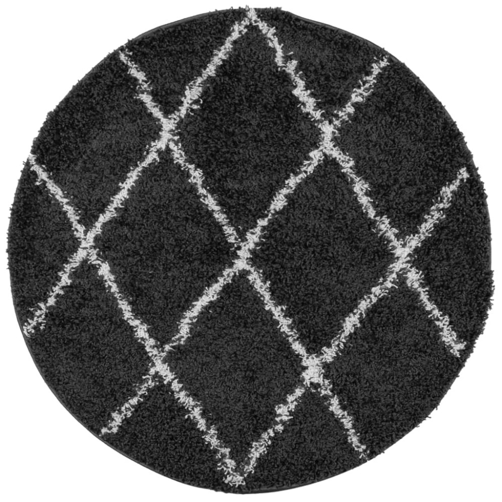 vidaXL Covor pufos "PAMPLONA" fire înalte negru/crem modern Ø 120 cm