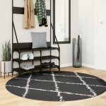 vidaXL Covor pufos "PAMPLONA" fire înalte negru/crem modern Ø 160 cm vidaXL Covor pufos "PAMPLONA" fire înalte negru/crem modern Ø 160 cm