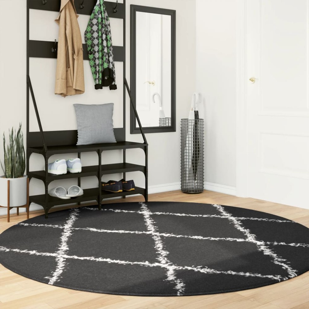 vidaXL Covor pufos "PAMPLONA" fire înalte negru/crem modern Ø 200 cm