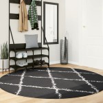vidaXL Covor pufos "PAMPLONA" fire înalte negru/crem modern Ø 200 cm