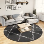 vidaXL Covor pufos "PAMPLONA" fire înalte negru/crem modern Ø 240 cm