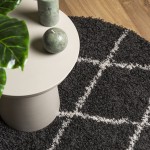 vidaXL Covor pufos "PAMPLONA" fire înalte negru/crem modern Ø 240 cm
