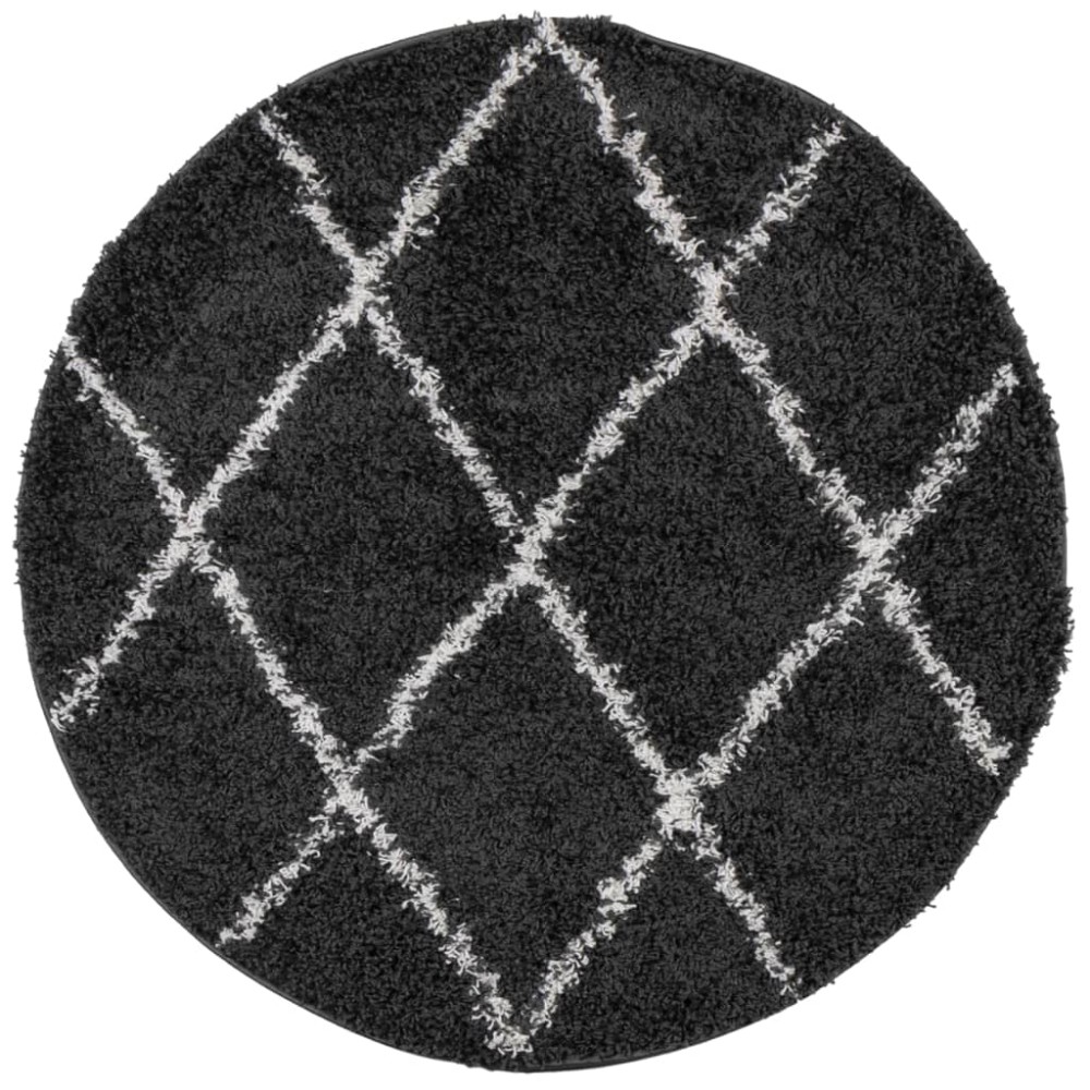 vidaXL Covor pufos "PAMPLONA" fire înalte negru/crem modern Ø 280 cm