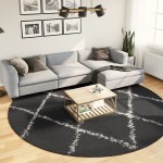 vidaXL Covor pufos "PAMPLONA" fire înalte negru/crem modern Ø 280 cm vidaXL Covor pufos "PAMPLONA" fire înalte negru/crem modern Ø 280 cm