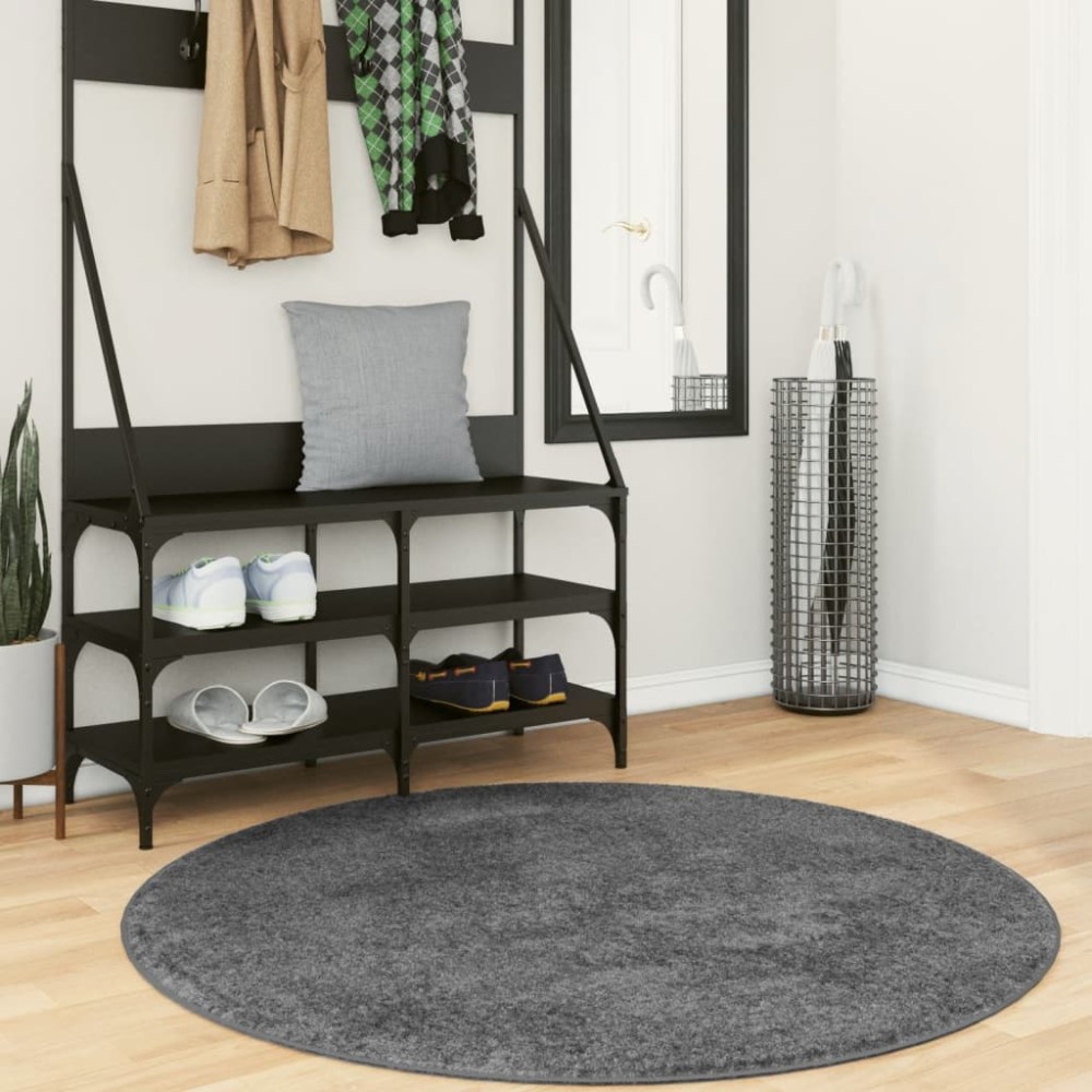 vidaXL Covor „OVIEDO”, fire scurte, antracit, Ø 120 cm