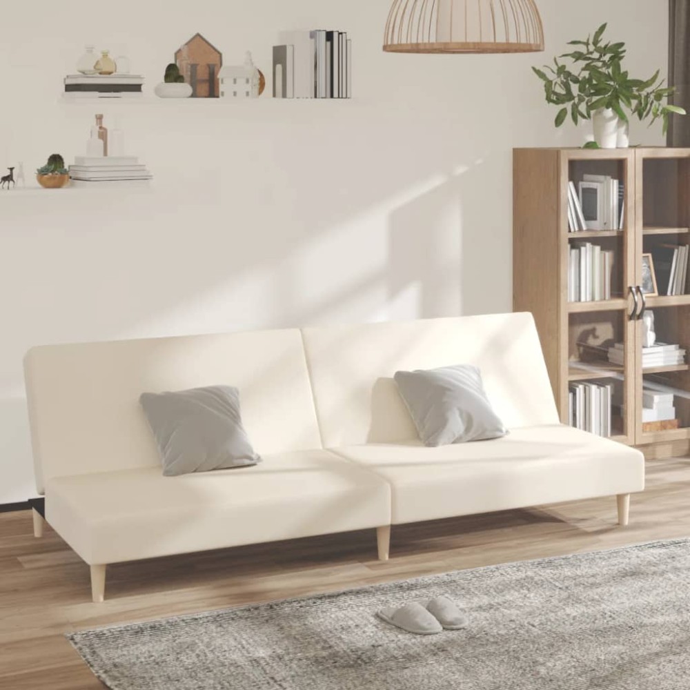 vidaXL Canapea extensibilă cu 2 locuri, crem, material textil