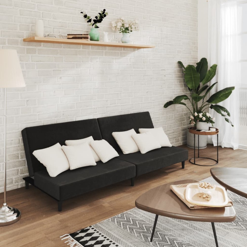 vidaXL Canapea extensibilă cu 2 locuri, negru, catifea