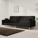 vidaXL Canapea extensibilă cu 2 locuri, 2 perne, negru, textil vidaXL Canapea extensibilă cu 2 locuri, 2 perne, negru, textil