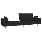 vidaXL Canapea extensibilă cu 2 locuri, 2 perne, negru, textil vidaXL Canapea extensibilă cu 2 locuri, 2 perne, negru, textil