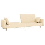 vidaXL Canapea extensibilă cu 2 locuri, 2 perne, crem, textil vidaXL Canapea extensibilă cu 2 locuri, 2 perne, crem, textil