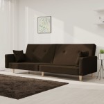 vidaXL Canapea extensibilă cu 2 locuri, 2 perne, maro închis, textil vidaXL Canapea extensibilă cu 2 locuri, 2 perne, maro închis, textil