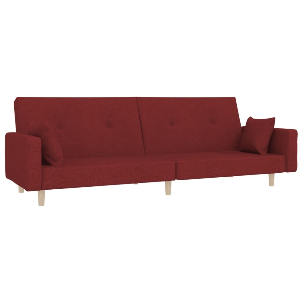 vidaXL Canapea extensibilă cu 2 locuri, 2 perne, roșu vin, textil
