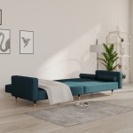 vidaXL Canapea extensibilă cu 2 locuri, 2 perne, albastru, catifea vidaXL Canapea extensibilă cu 2 locuri, 2 perne, albastru, catifea