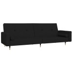 vidaXL Canapea extensibilă cu 2 locuri, 2 perne, negru, catifea vidaXL Canapea extensibilă cu 2 locuri, 2 perne, negru, catifea
