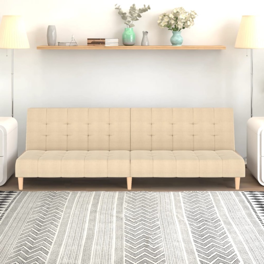 vidaXL Canapea extensibilă cu 2 locuri, crem, material textil