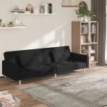 vidaXL Canapea extensibilă cu 2 locuri, 2 perne, negru, textil vidaXL Canapea extensibilă cu 2 locuri, 2 perne, negru, textil