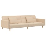vidaXL Canapea extensibilă cu 2 locuri, 2 perne, crem, textil vidaXL Canapea extensibilă cu 2 locuri, 2 perne, crem, textil