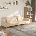 vidaXL Canapea extensibilă cu 2 locuri, 2 perne, crem, textil vidaXL Canapea extensibilă cu 2 locuri, 2 perne, crem, textil