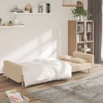 vidaXL Canapea extensibilă cu 2 locuri, 2 perne, crem, textil vidaXL Canapea extensibilă cu 2 locuri, 2 perne, crem, textil