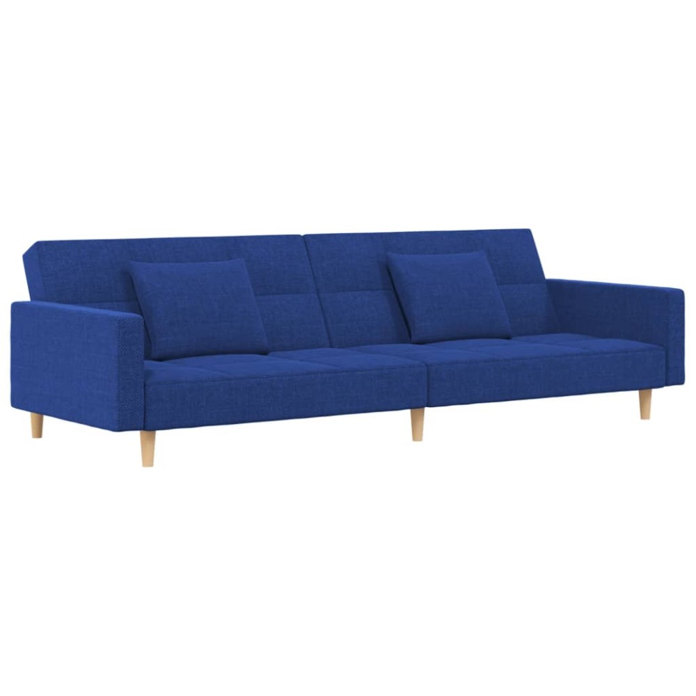 vidaXL Canapea extensibilă cu 2 locuri, 2 perne, albastru, textil