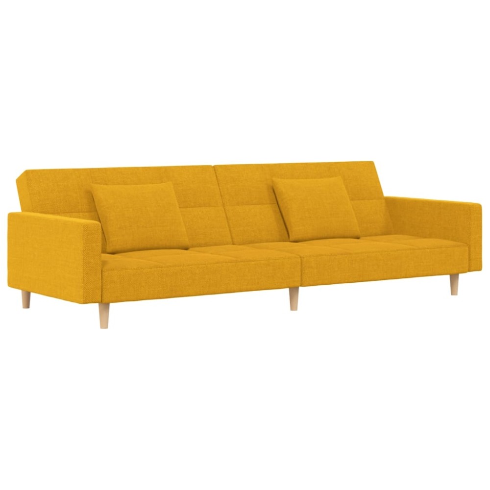 vidaXL Canapea extensibilă cu 2 locuri, 2 perne, galben, textil
