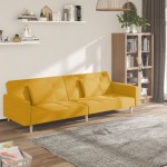 vidaXL Canapea extensibilă cu 2 locuri, 2 perne, galben, textil vidaXL Canapea extensibilă cu 2 locuri, 2 perne, galben, textil
