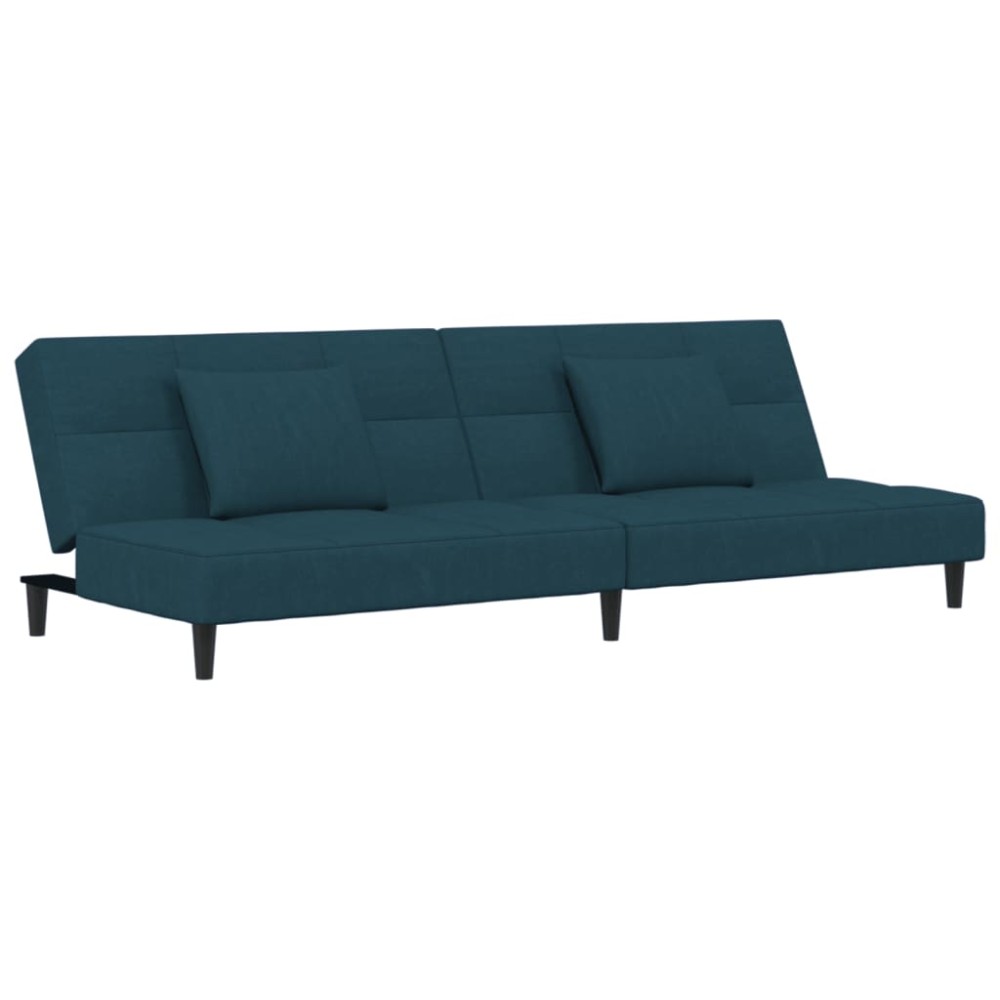 vidaXL Canapea extensibilă cu 2 locuri, 2 perne, albastru, catifea