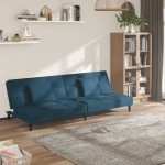 vidaXL Canapea extensibilă cu 2 locuri, 2 perne, albastru, catifea vidaXL Canapea extensibilă cu 2 locuri, 2 perne, albastru, catifea