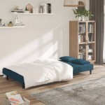vidaXL Canapea extensibilă cu 2 locuri, 2 perne, albastru, catifea vidaXL Canapea extensibilă cu 2 locuri, 2 perne, albastru, catifea